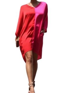 Vibrant Red and Pink Tunic Dress